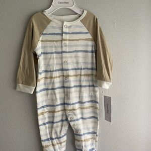 Calvin Klein Striped Beige and Blue Kids Footie